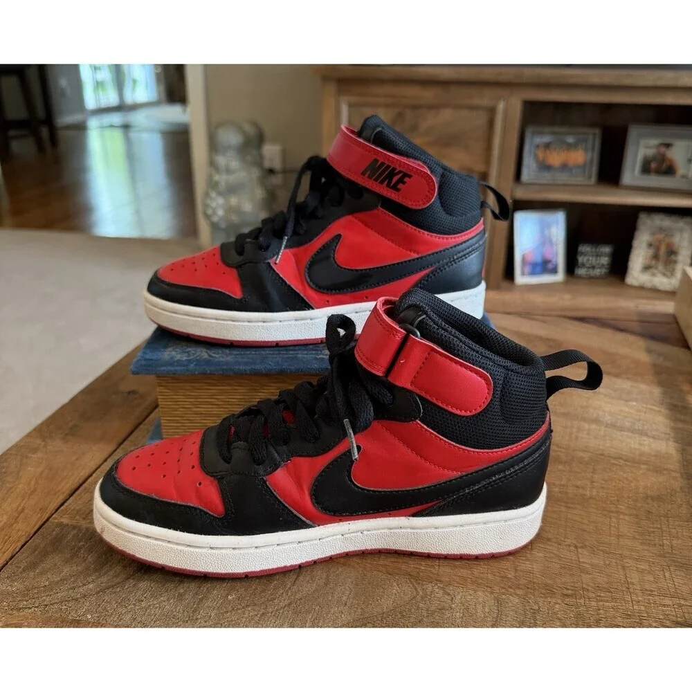 Nike Court Borough Mid Top 2 Red Black Kids Size 3.5Y CD7783-602